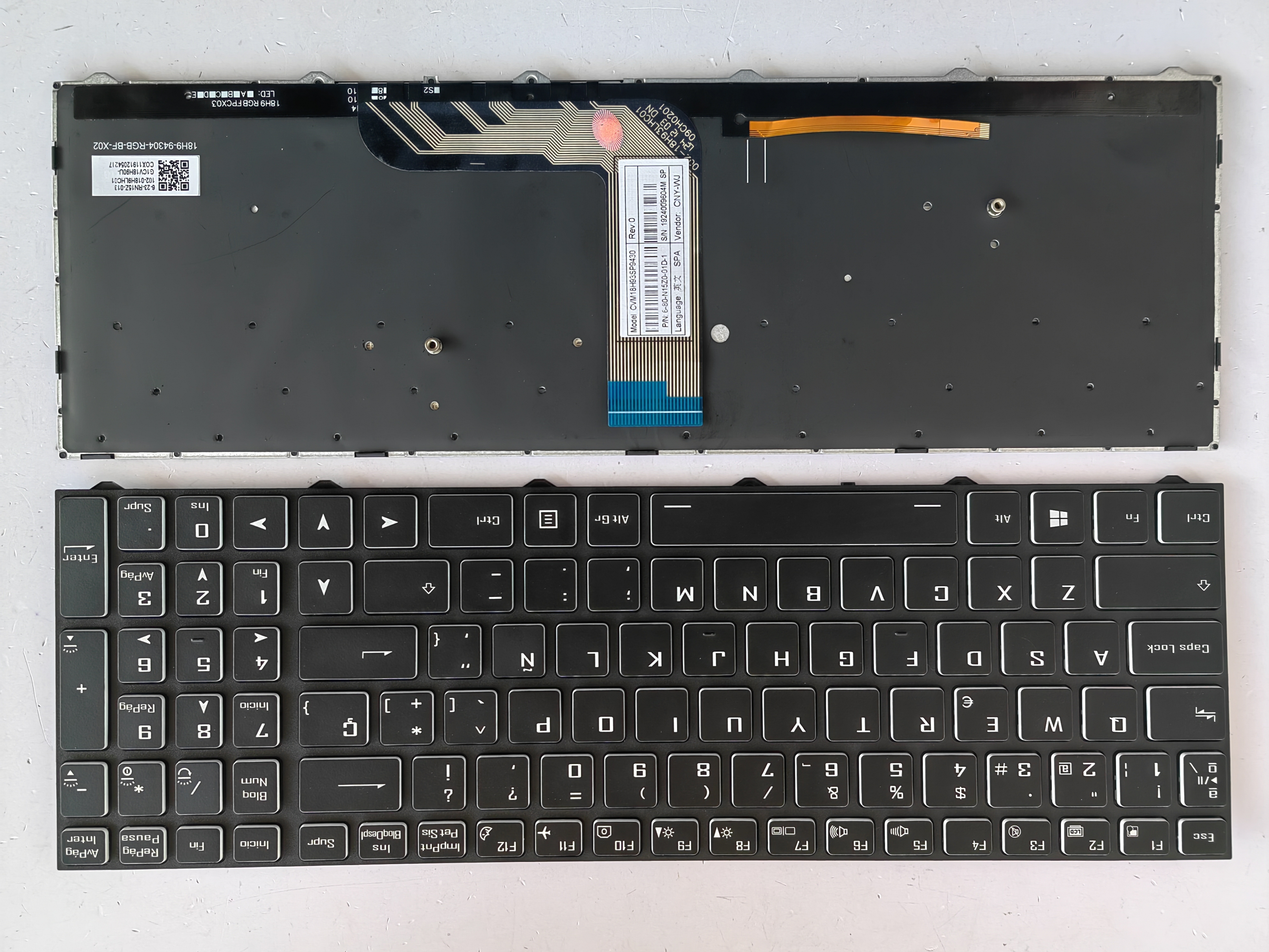 Picture of New Replacement Laptop Keyboard For HASEE GX9/small carriage return/ZX8/ACER AL15-51 colorful backlight BLACK FRAME BLACK Backlit，White Side (OEM) SP Layout